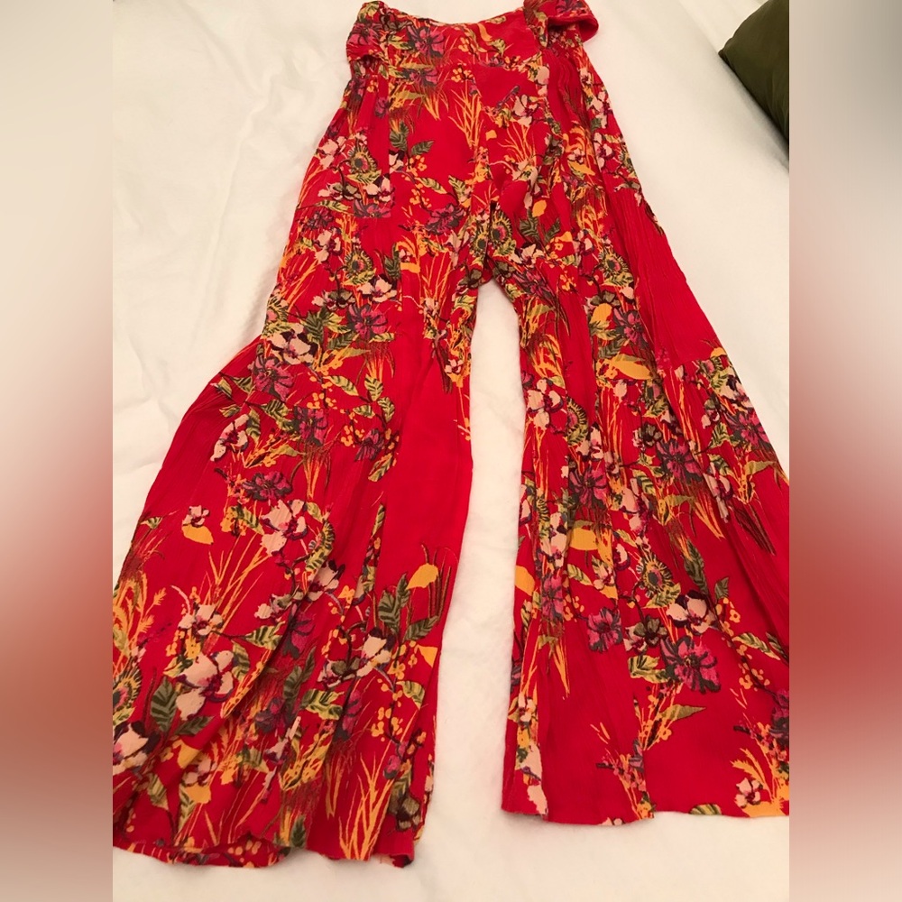 Free People FP One Aloha Floral Printed Wide Leg Flare Loose Pant M Tie Boho - Picture 9 of 10